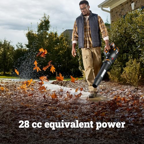 WORX cordless leaf blower, 780 CFM 190 MPH, brushless, quiet high-power blower with 2 batteries and charger