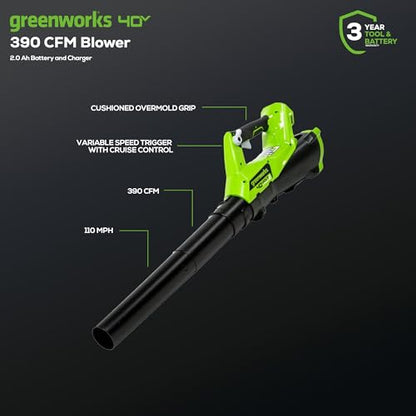Greenworks 40V cordless combo kit, includes string trimmer and 390 CFM leaf blower with battery and charger