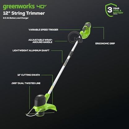 Greenworks 40V cordless combo kit, includes string trimmer and 390 CFM leaf blower with battery and charger