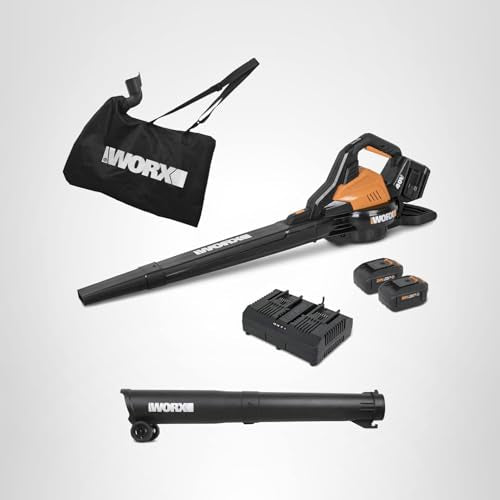 WORX cordless 3 in 1 blower, vacuum and mulcher, brushless motor, 2 speed control, includes batteries and charger