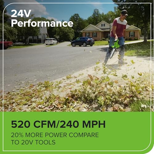 Greenworks 48V cordless brushless leaf blower and vacuum, 520 CFM 240 MPH, includes 2 batteries and dual charger