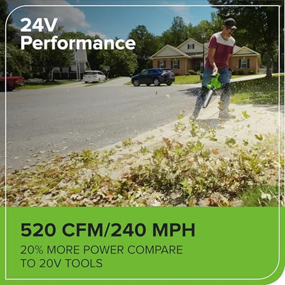 Greenworks 48V cordless brushless leaf blower and vacuum, 520 CFM 240 MPH, includes 2 batteries and dual charger