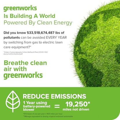 Greenworks 48V cordless brushless leaf blower and vacuum, 520 CFM 240 MPH, includes 2 batteries and dual charger