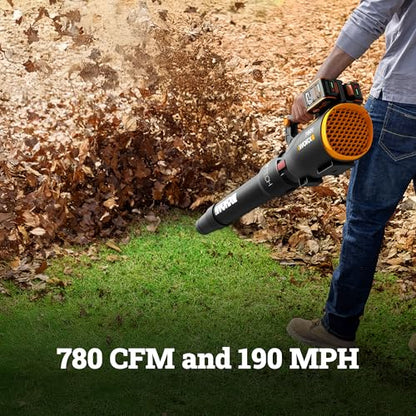 WORX cordless leaf blower, 780 CFM 190 MPH, brushless, quiet high-power blower with 2 batteries and charger
