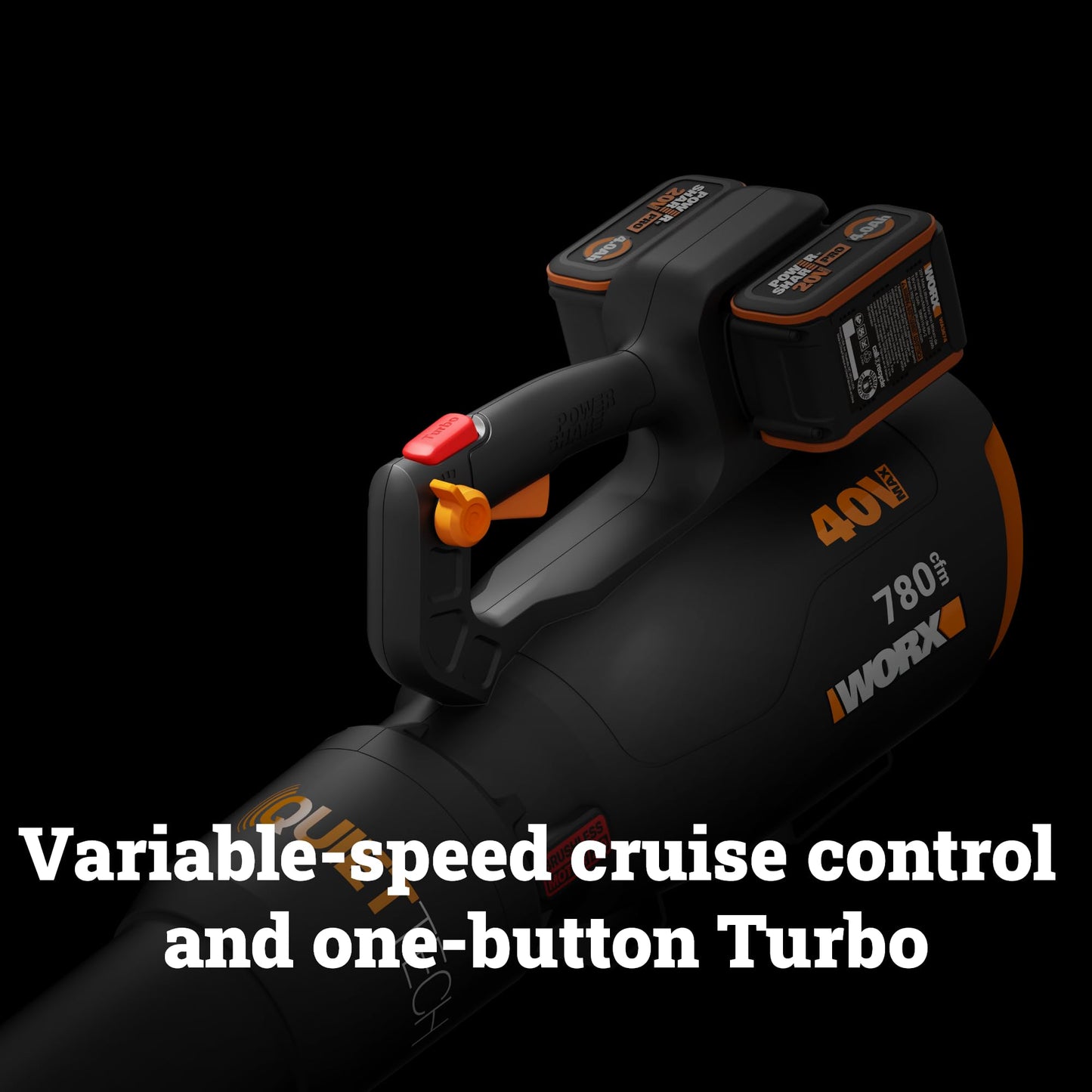 WORX cordless leaf blower, 780 CFM 190 MPH, brushless, quiet high-power blower with 2 batteries and charger