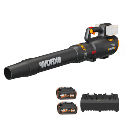 WORX cordless leaf blower, 780 CFM 190 MPH, brushless, quiet high-power blower with 2 batteries and charger