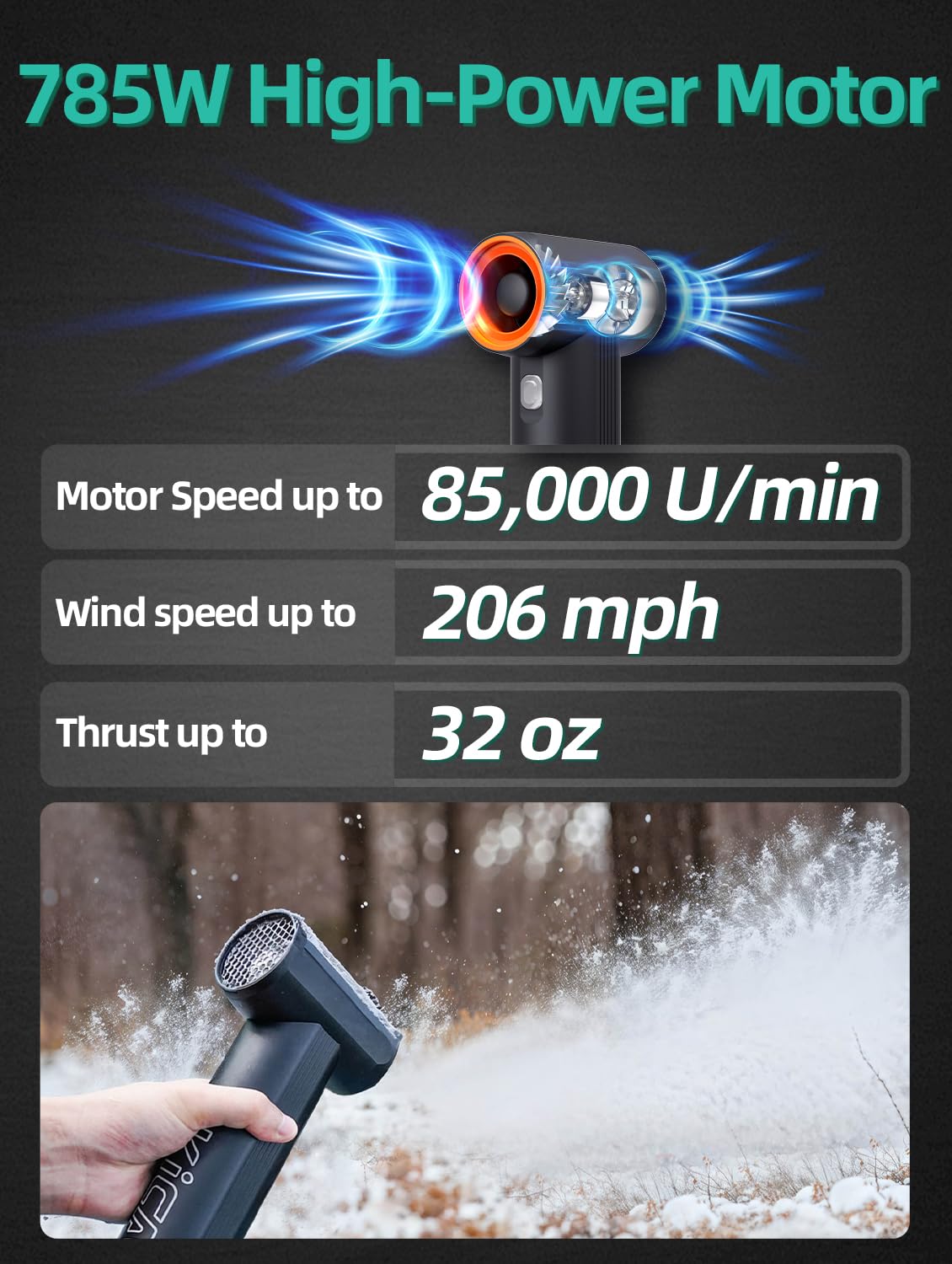 Kica JetFan Max turbo blower, cordless 205 MPH leaf blower, strong airflow for car, patio and lawn cleaning