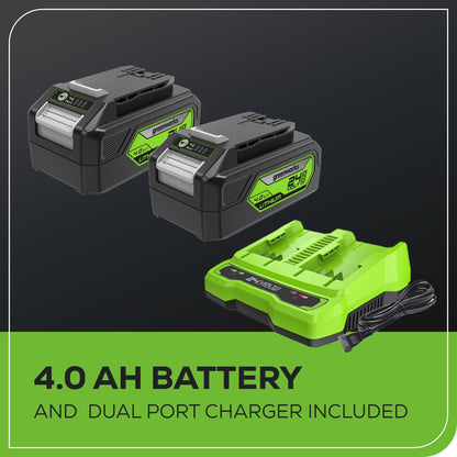 Greenworks 48V cordless brushless leaf blower and vacuum, 520 CFM 240 MPH, includes 2 batteries and dual charger