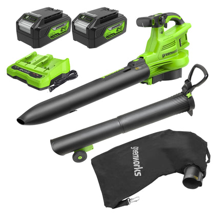 Greenworks 48V cordless brushless leaf blower and vacuum, 520 CFM 240 MPH, includes 2 batteries and dual charger