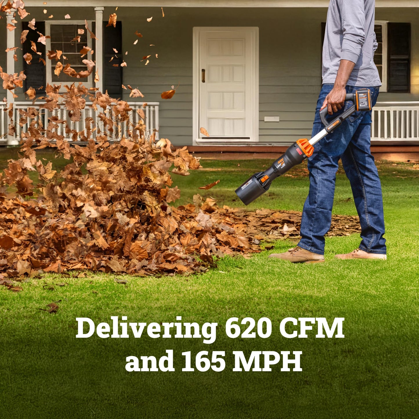 WORX Nitro cordless leaf blower, 620 CFM 165 MPH, brushless motor, includes 2 batteries and charger